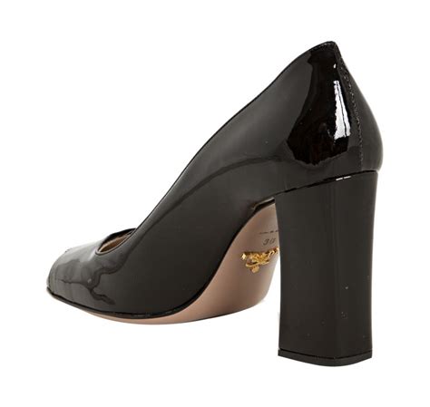 prada black patent leather pumps|prada block heel pumps.